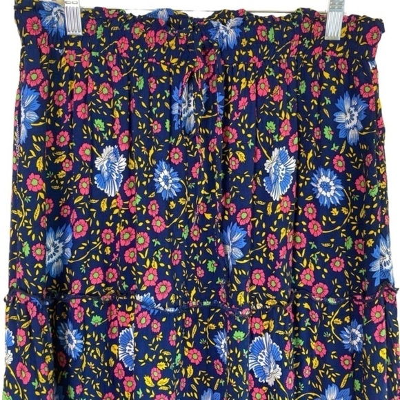 ZESICA Boho Dark Floral Tiered Peasant Maxi Skirt Cornflower Print Navy Pink M - Picture 5 of 14